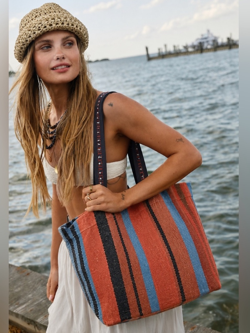 Free People Copacabana Large Tote NWT Bag Striped